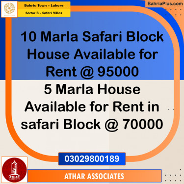 10 Marla Residential House for Rent in Sector B - Safari Villas -  Bahria Town, Lahore - (BP-331262)