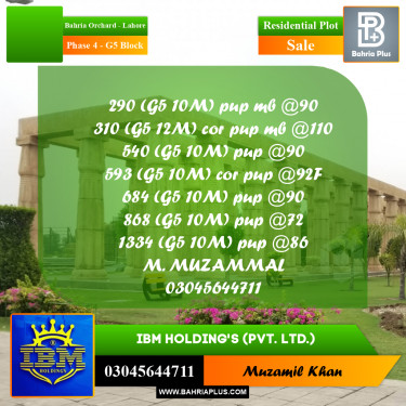 5 Marla Residential Plot for Sale in Phase 4 - G5 Block -  Bahria Orchard, Lahore - (BP-331359)
