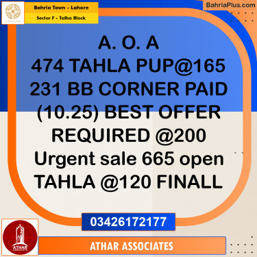 10 Marla Residential Plot for Sale in Sector F - Talha Block -  Bahria Town, Lahore - (BP-331361)