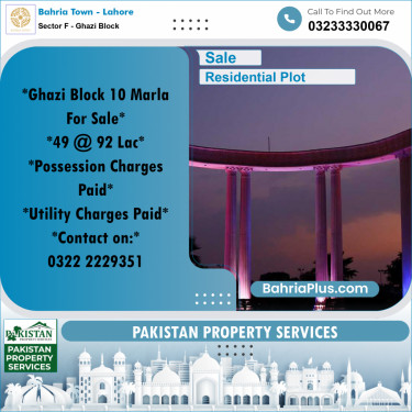 10 Marla Residential Plot for Sale in Sector F - Ghazi Block -  Bahria Town, Lahore - (BP-331395)