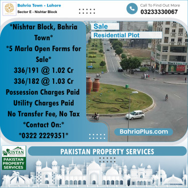 5 Marla Residential Plot for Sale in Sector E - Nishtar Block -  Bahria Town, Lahore - (BP-331396)