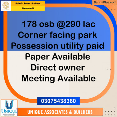 19 Marla Residential Plot for Sale in Overseas B -  Bahria Town, Lahore - (BP-331526)