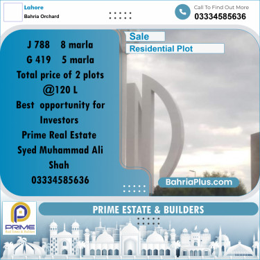8 Marla Residential Plot for Sale in Bahria Orchard, Lahore - (BP-331575)