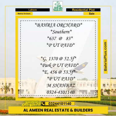 Residential Plot for Sale in Bahria Orchard, Lahore - (BP-331609)