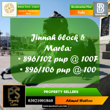 5 Marla Residential Plot for Sale in Sector E - Jinnah Ext. Block -  Bahria Town, Lahore - (BP-331630)