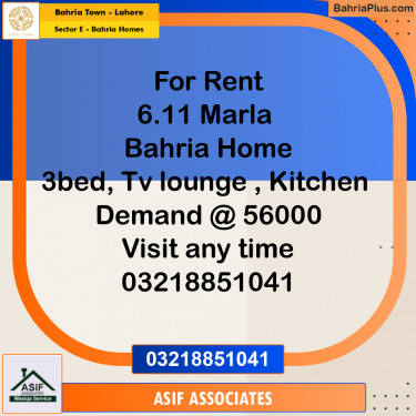 6.11 Marla Residential House for Rent in Sector E - Bahria Homes -  Bahria Town, Lahore - (BP-331654)