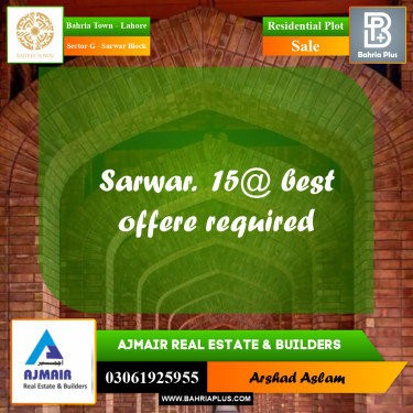 5 Marla Residential Plot for Sale in Sector G - Sarwar Block -  Bahria Town, Lahore - (BP-331667)