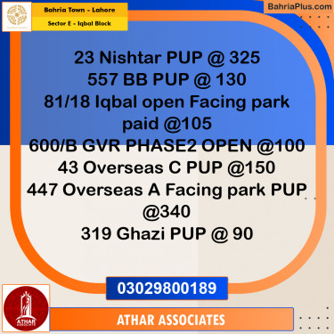 5 Marla Residential Plot for Sale in Sector E - Iqbal Block -  Bahria Town, Lahore - (BP-331675)