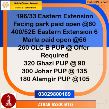 10 Marla Residential Plot for Sale in Sector E - Johar Block -  Bahria Town, Lahore - (BP-331676)