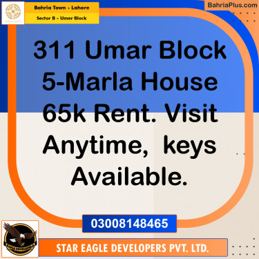 5 Marla Residential House for Rent in Sector B - Umer Block -  Bahria Town, Lahore - (BP-331699)