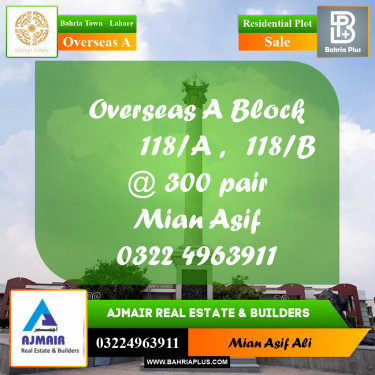 Residential Plot for Sale in Overseas A -  Bahria Town, Lahore - (BP-331777)