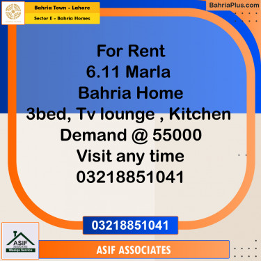 6.11 Marla Residential House for Rent in Sector E - Bahria Homes -  Bahria Town, Lahore - (BP-331870)