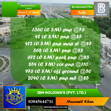 5 Marla Residential Plot for Sale in Phase 2 - C Block -  Bahria Orchard, Lahore - (BP-331881)