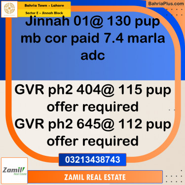 7 Marla Residential Plot for Sale in Sector E - Jinnah Block -  Bahria Town, Lahore - (BP-331914)
