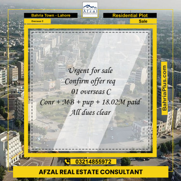18 Marla Residential Plot for Sale in Overseas C -  Bahria Town, Lahore - (BP-331945)