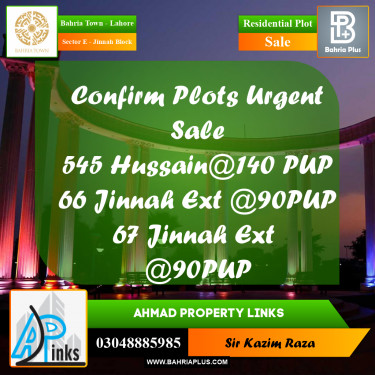 5 Marla Residential Plot for Sale in Sector E - Jinnah Block -  Bahria Town, Lahore - (BP-331959)