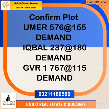 10 Marla Residential Plot for Sale in Sector E - Iqbal Block -  Bahria Town, Lahore - (BP-331984)