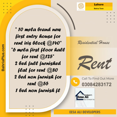 Residential House for Rent in Bahria Town, Lahore - (BP-332012)