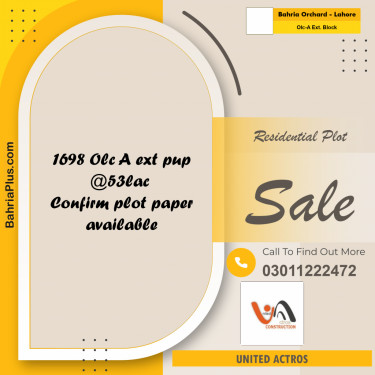 5 Marla Residential Plot for Sale in OLC-A Ext. Block -  Bahria Orchard, Lahore - (BP-332024)