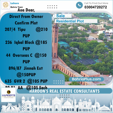 Residential Plot for Sale in Bahria Town, Lahore - (BP-332025)