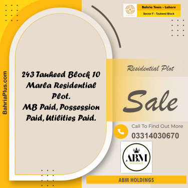 10 Marla Residential Plot for Sale in Sector F - Tauheed Block -  Bahria Town, Lahore - (BP-332079)