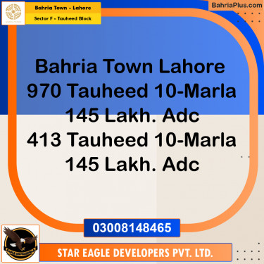 10 Marla Residential Plot for Sale in Sector F - Tauheed Block -  Bahria Town, Lahore - (BP-332095)