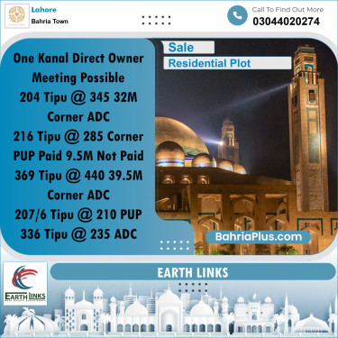 1 Kanal Residential Plot for Sale in Bahria Town, Lahore - (BP-332117)