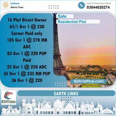 1 Kanal Residential Plot for Sale in Bahria Town, Lahore - (BP-332118)