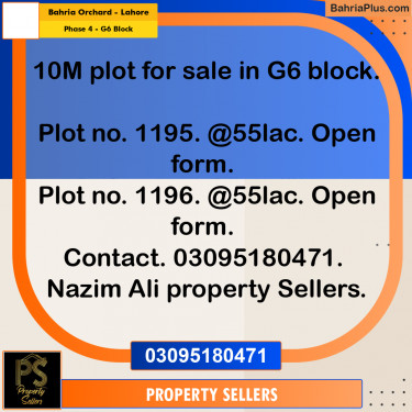 10 Marla Residential Plot for Sale in Phase 4 - G6 Block -  Bahria Orchard, Lahore - (BP-332283)