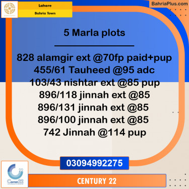 5 Marla Residential Plot for Sale in Bahria Town, Lahore - (BP-332292)