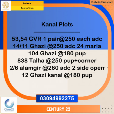 1 Kanal Residential Plot for Sale in Bahria Town, Lahore - (BP-332296)