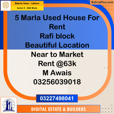5 Marla Residential House for Rent in Sector E - Rafi Block -  Bahria Town, Lahore - (BP-332325)