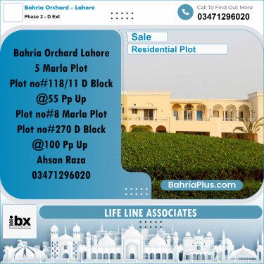 5 Marla Residential Plot for Sale in Phase 2 - D Ext -  Bahria Orchard, Lahore - (BP-332341)
