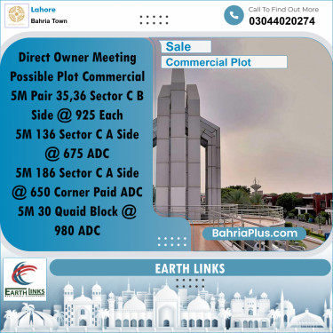 5 Marla Commercial Plot for Sale in Bahria Town, Lahore - (BP-332422)