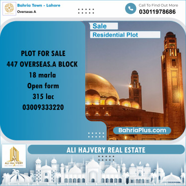 18 Marla Residential Plot for Sale in Overseas A -  Bahria Town, Lahore - (BP-332428)