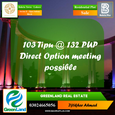 10 Marla Residential Plot for Sale in Sector F - Tipu Sultan Block -  Bahria Town, Lahore - (BP-332533)
