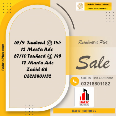 10 Marla Residential Plot for Sale in Sector F - Tauheed Block -  Bahria Town, Lahore - (BP-332596)