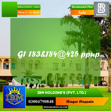 20 Marla Residential Plot for Sale in Phase 4 - G1 Block -  Bahria Orchard, Lahore - (BP-332666)