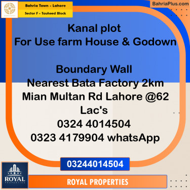 Residential Plot for Sale in Sector F - Tauheed Block -  Bahria Town, Lahore - (BP-332805)