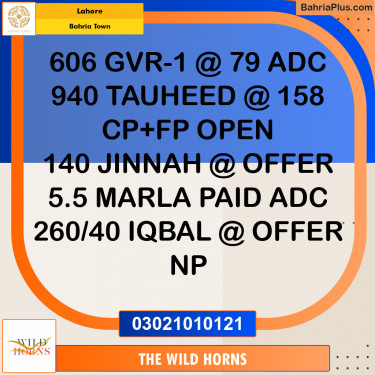 Residential Plot for Sale in Bahria Town, Lahore - (BP-332837)