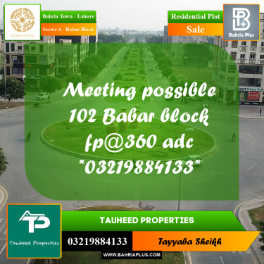 1 Kanal Residential Plot for Sale in Sector A - Babar Block -  Bahria Town, Lahore - (BP-332892)