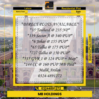 Residential Plot for Sale in Bahria Town, Lahore - (BP-332899)