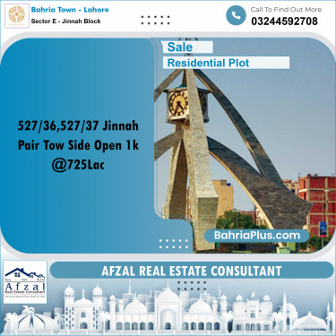 1 Kanal Residential Plot for Sale in Sector E - Jinnah Block -  Bahria Town, Lahore - (BP-332903)