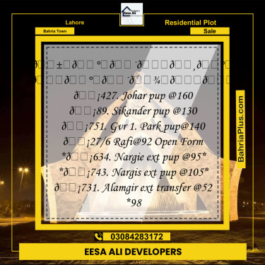 Residential Plot for Sale in Bahria Town, Lahore - (BP-332933)