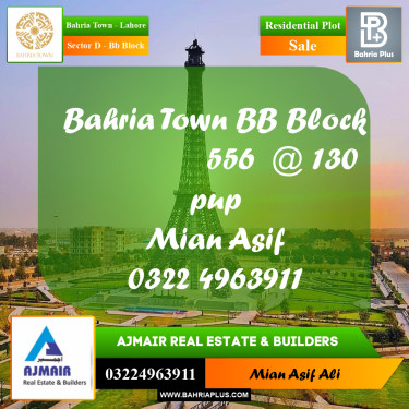 Residential Plot for Sale in Sector D - BB Block -  Bahria Town, Lahore - (BP-333051)