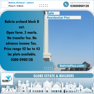 5 Marla Residential Plot for Sale in Phase 2 - D Block -  Bahria Orchard, Lahore - (BP-333137)