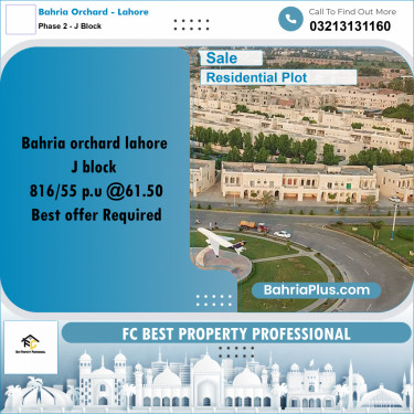 8 Marla Residential Plot for Sale in Phase 2 - J Block -  Bahria Orchard, Lahore - (BP-333186)
