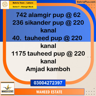 5 Marla Residential Plot for Sale in Sector F - Alamgir Block -  Bahria Town, Lahore - (BP-333221)