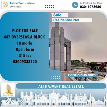 18 Marla Residential Plot for Sale in Overseas A -  Bahria Town, Lahore - (BP-333312)