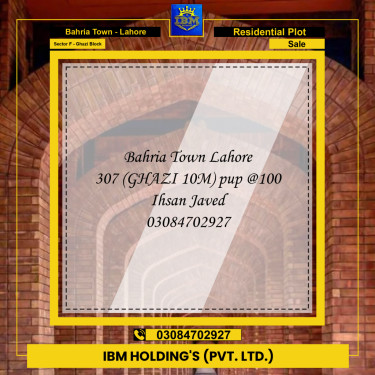 10 Marla Residential Plot for Sale in Sector F - Ghazi Block -  Bahria Town, Lahore - (BP-333332)